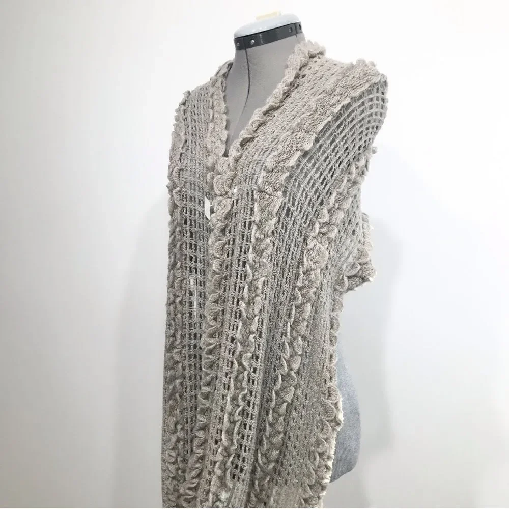 Vanity Gray Open Knit Infinity Scarf with cream lace trim- New With Tags